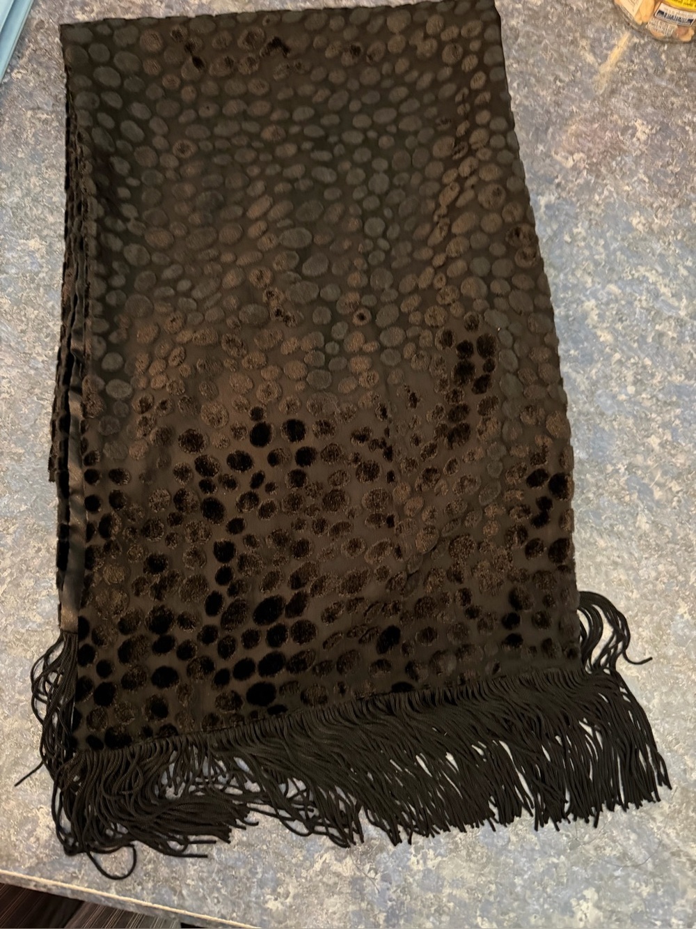 Black Velvet Dot Fringe Scarf